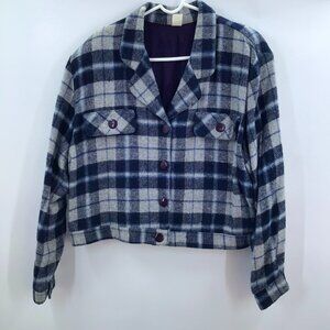 Vintage 1990s Cropped Plaid Flannel Shirt Grunge Sz 22 Long Sleeve Blue Gray